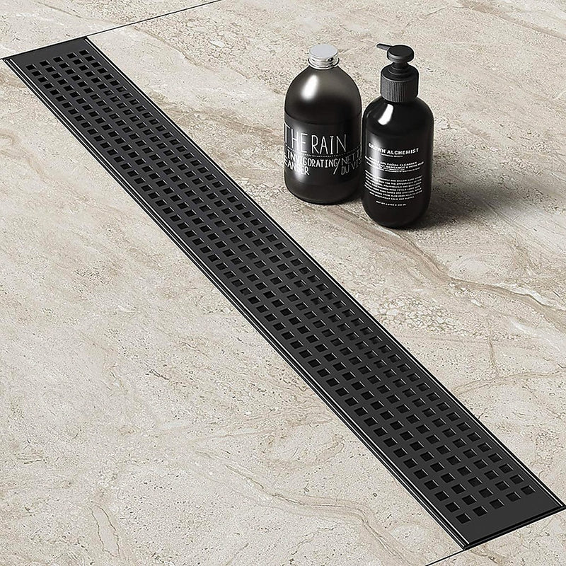 800mm Bathroom Shower Black Grate Drain w/Centre outlet Floor Waste