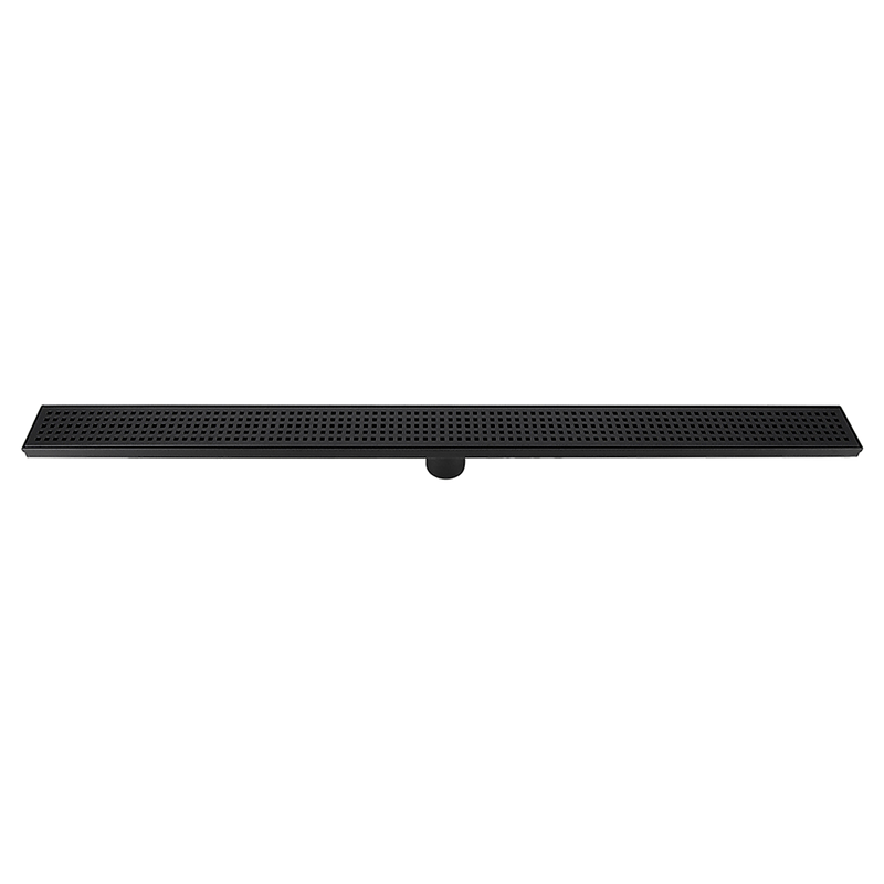 1000mm Bathroom Shower Black Grate Drain w/Centre outlet Floor Waste Square Pattern