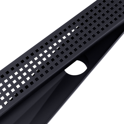 1200mm Bathroom Shower Black Grate Drain w/Centre outlet Floor Waste Square Pattern
