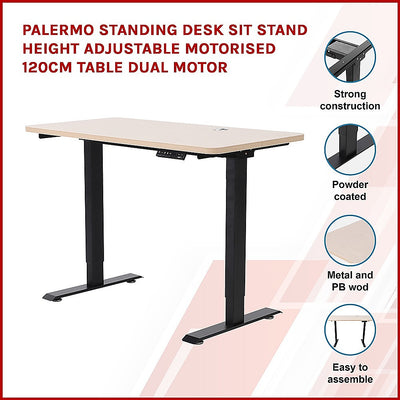 Palermo Standing Desk Sit Stand Height Adjustable Motorised 120cm Table Dual Motor