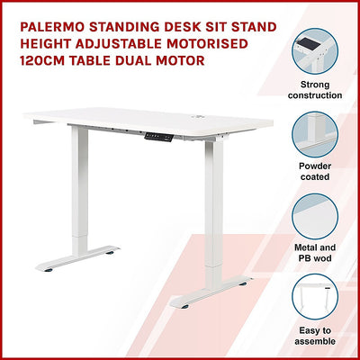 Palermo Standing Desk Sit Stand Height Adjustable Motorised 120cm Table Dual Motor