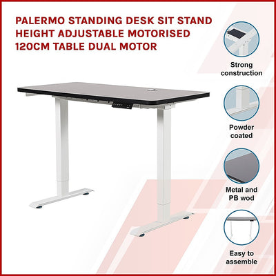 Palermo Standing Desk Sit Stand Height Adjustable Motorised 120cm Table Dual Motor