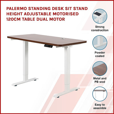 Palermo Standing Desk Sit Stand Height Adjustable Motorised 120cm Table Dual Motor