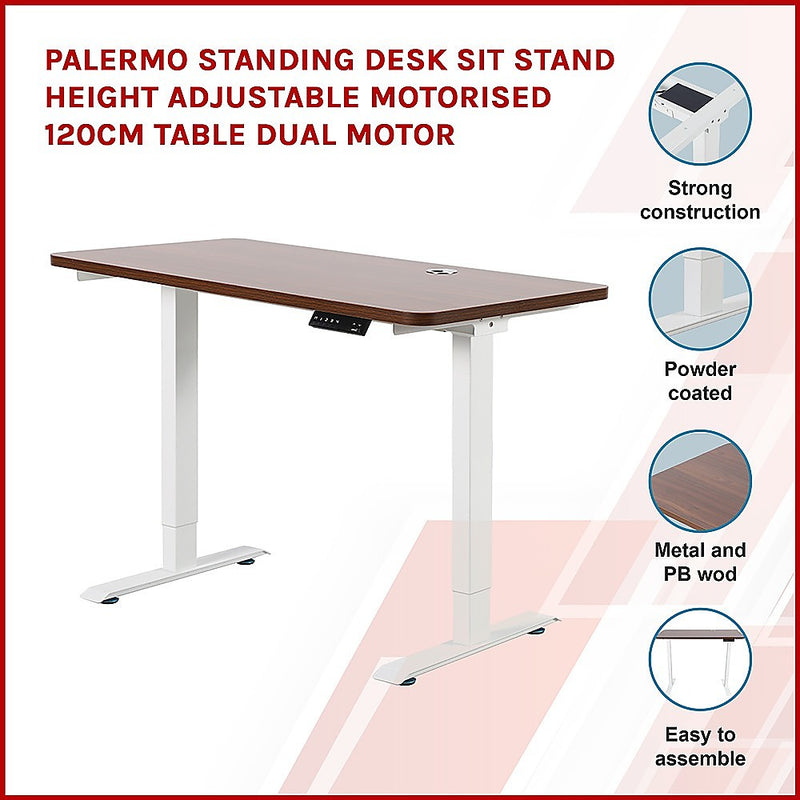 Palermo Standing Desk Sit Stand Height Adjustable Motorised 120cm Table Dual Motor