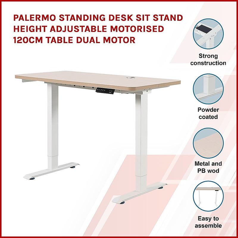 Palermo Standing Desk Sit Stand Height Adjustable Motorised 120cm Table Dual Motor