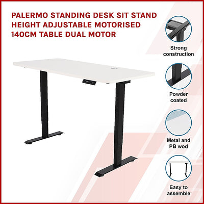 Palermo Standing Desk Sit Stand Height Adjustable Motorised 140cm Table Dual Motor