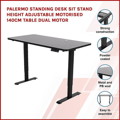 Palermo Standing Desk Sit Stand Height Adjustable Motorised 140cm Table Dual Motor