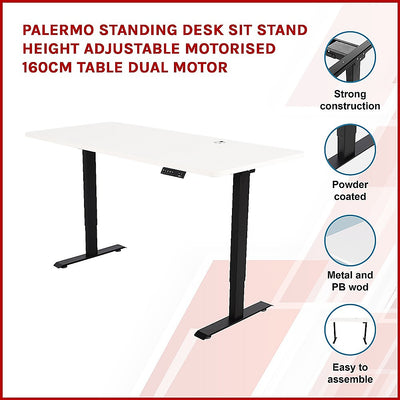 Palermo Standing Desk Sit Stand Height Adjustable Motorised 160cm Table Dual Motor