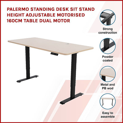 Palermo Standing Desk Sit Stand Height Adjustable Motorised 160cm Table Dual Motor