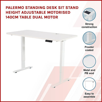 Palermo Standing Desk Sit Stand Height Adjustable Motorised 140cm Table Dual Motor