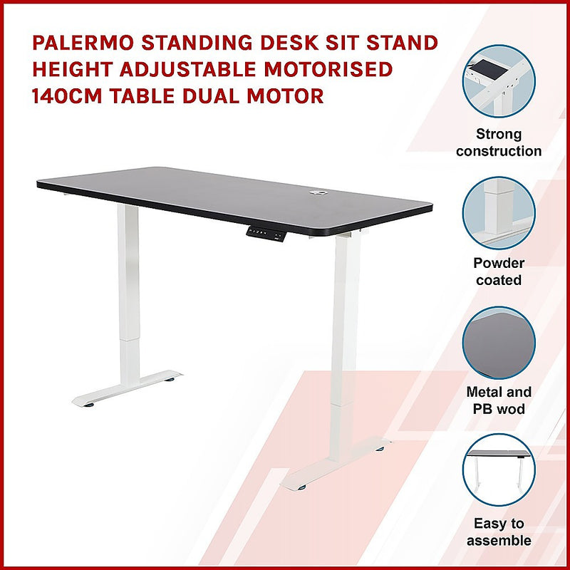 Palermo Standing Desk Sit Stand Height Adjustable Motorised 140cm Table Dual Motor