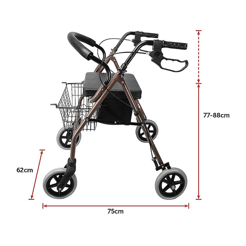 Rollator Walker Walking Frame With Wheels Zimmer Mobility Aids Seat Coffee