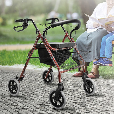 Rollator Walker Walking Frame With Wheels Zimmer Mobility Aids Seat Red