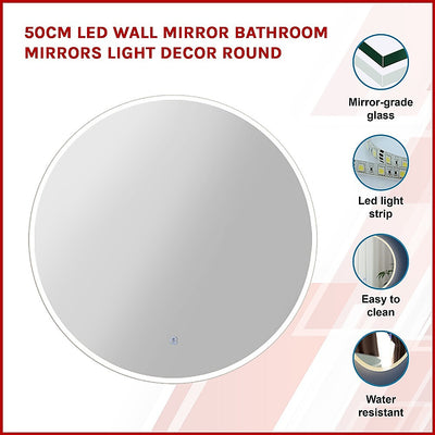 50cm LED Wall Mirror Bathroom Mirrors Light Decor Round