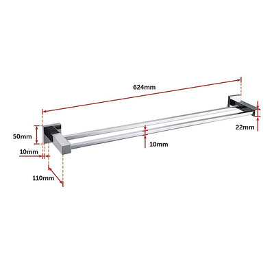 Double Classic Chrome Towel Bar Rail Bathroom