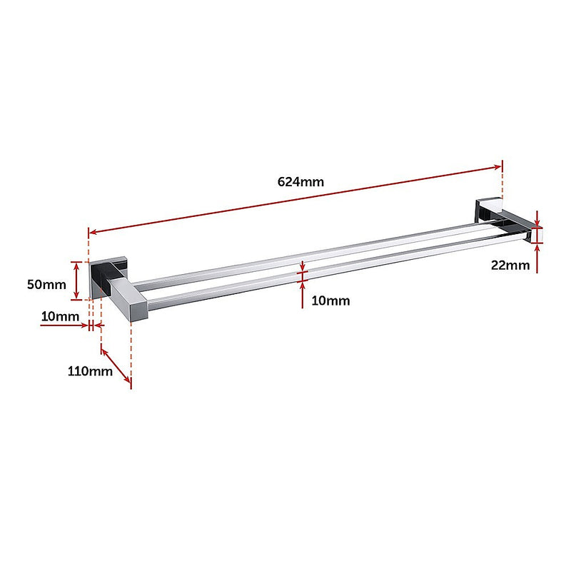 Double Classic Chrome Towel Bar Rail Bathroom