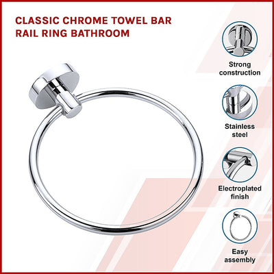 Classic Chrome Towel Bar Rail Ring Bathroom