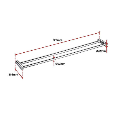 Double Towel Rail Grade 304 Stainless Steel 620mm