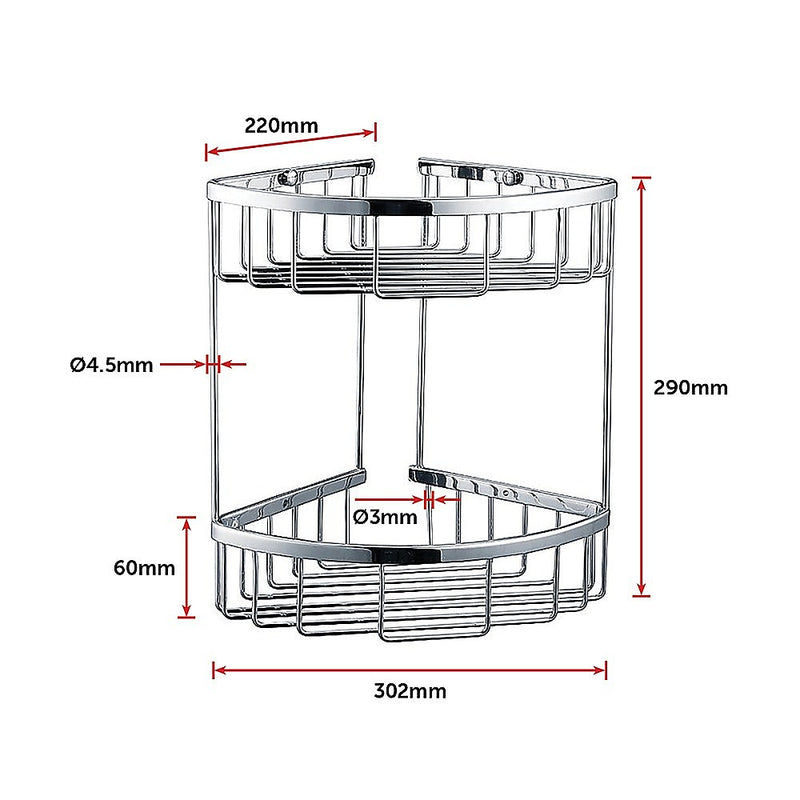 2-Tier Corner Bathroom Basket Shelf Rail Rack