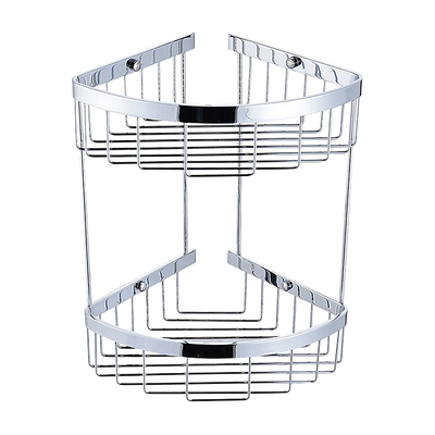 2-Tier Corner Bathroom Basket Shelf Rail Rack