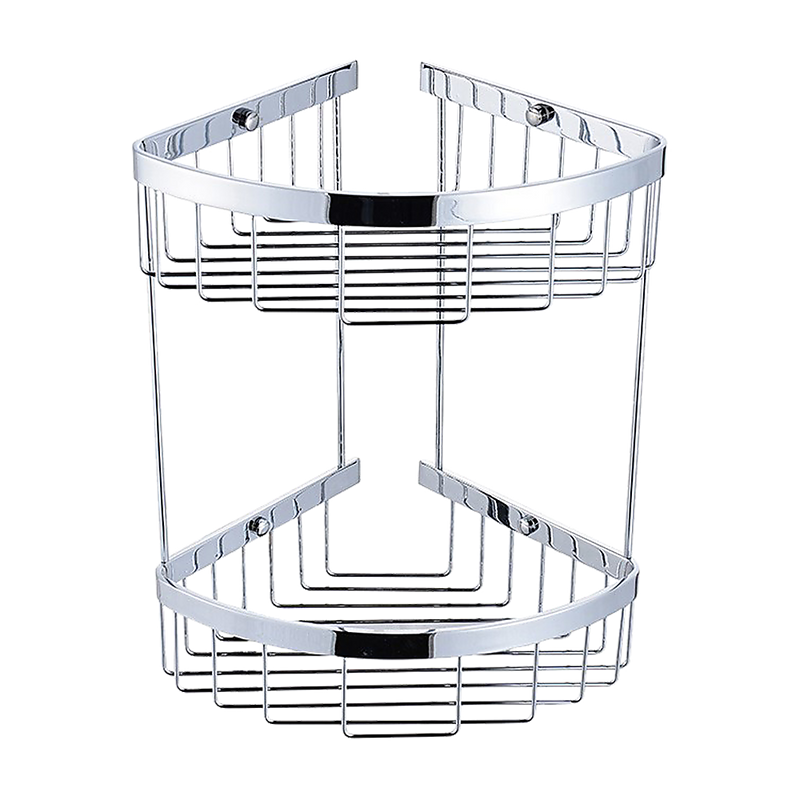 2-Tier Corner Bathroom Basket Shelf Rail Rack