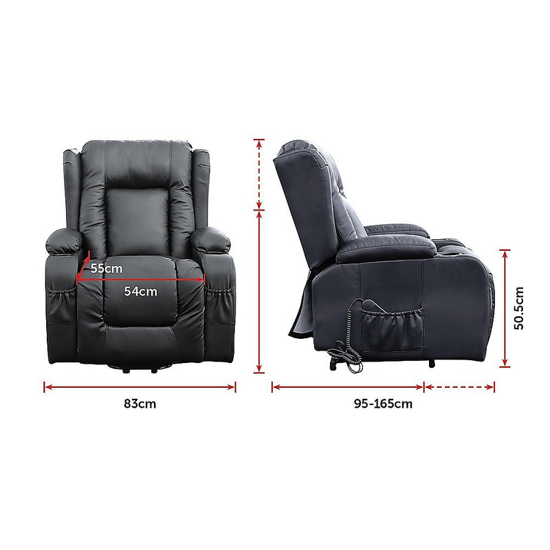 Recliner Chair Electric Massage Chair Lift Heated Leather Lounge Sofa Black