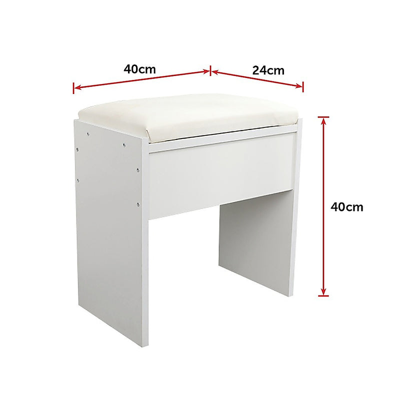 Dressing Table Stool Mirror Jewellery Cabinet Makeup Storage Drawer White