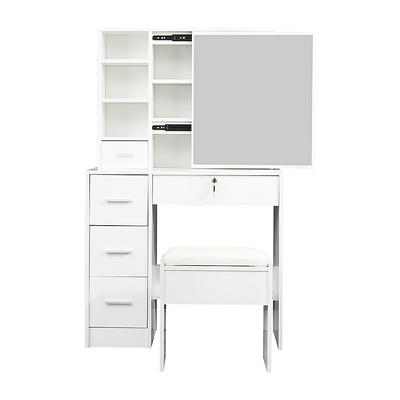 Dressing Table Stool Mirror Jewellery Cabinet Makeup Storage Drawer White