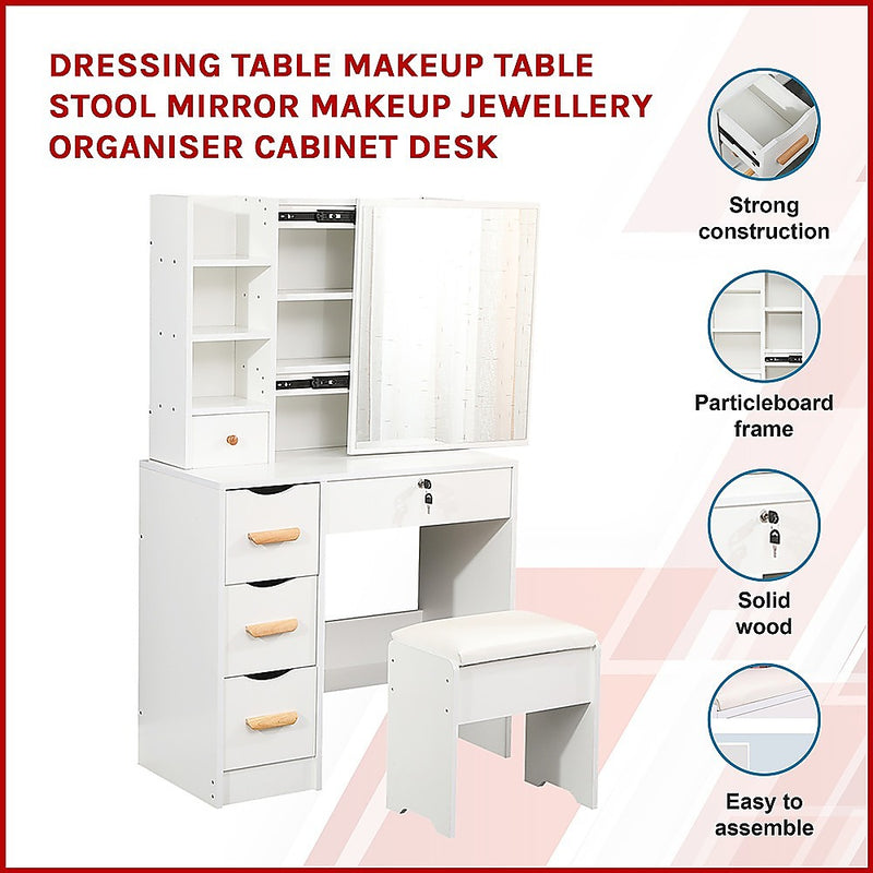 Dressing Table Makeup Table Stool Mirror Makeup Jewellery Organiser Cabinet Desk