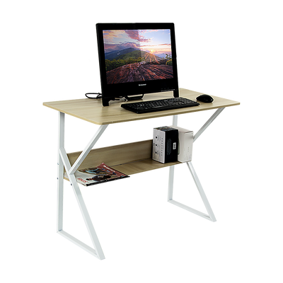 Wood & Metal Computer Desk with Shelf Home Office Furniture