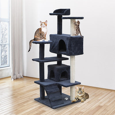 132cm Cat Tree Scratching Post Scratcher Tower Condo House Furniture Wood - Grey