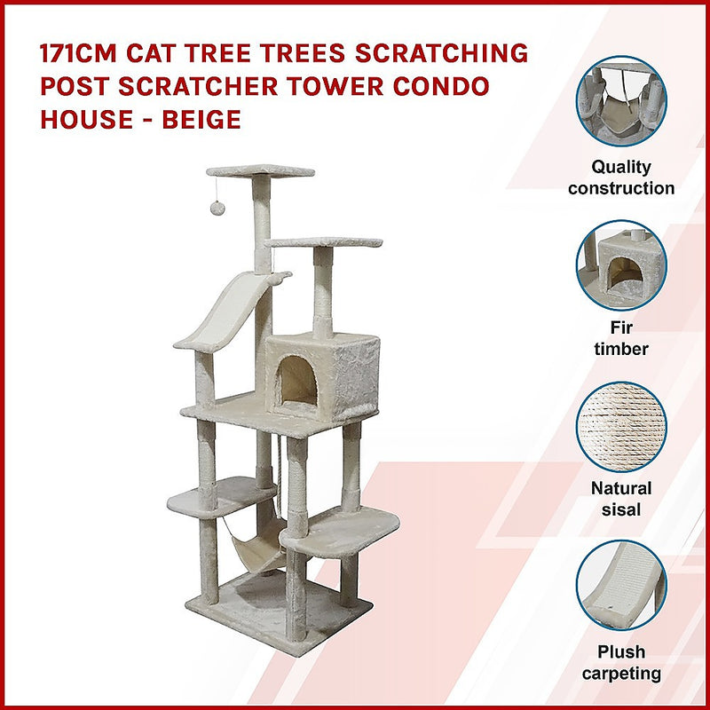 171cm Cat Tree Trees Scratching Post Scratcher Tower Condo House - Beige