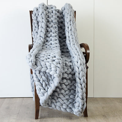 Hand Knitted Chunky Blanket Thick Acrylic Yarn Blanket Home Decor Throw Rug - Grey