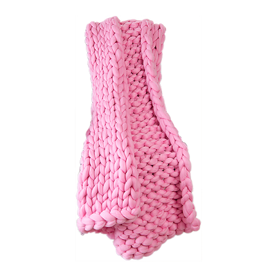 Hand Knitted Chunky Blanket Thick Acrylic Yarn Blanket Home Decor Throw Rug - Pink