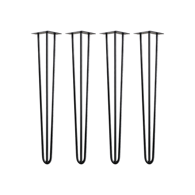 Set of 4 Industrial 3-Rod Retro Hairpin Table Legs 12mm Steel Bench Desk - 71cm Black