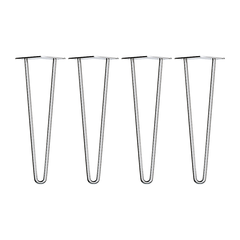 Set of 4 Chrome Retro Hairpin Table Legs 12mm Steel Bench Desk - 41cm