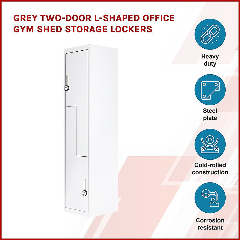 Grey Two-Door L-shaped Office Gym Shed Storage Lockers