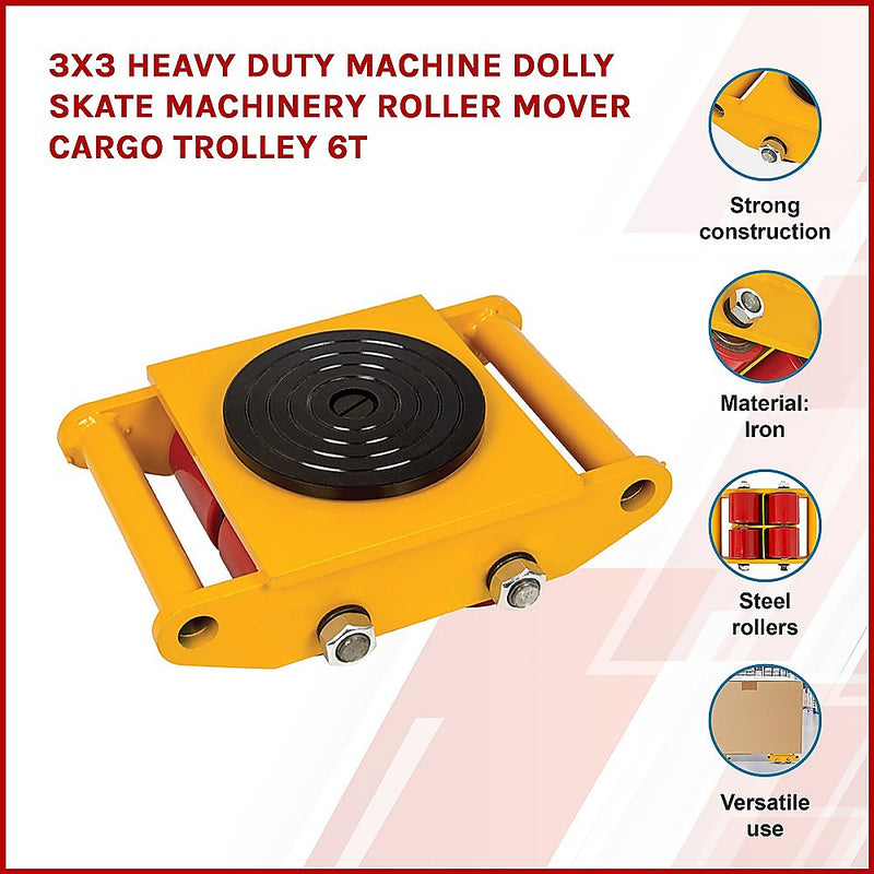 Heavy Duty Machine Dolly Skate Machinery Roller Mover Cargo Trolley 6T