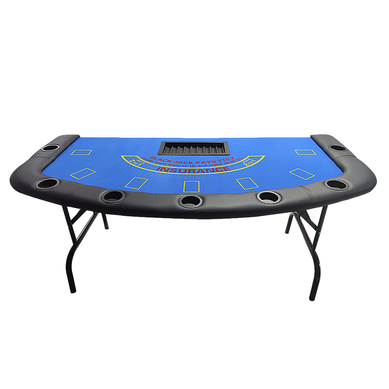 185cm Folded 7 Player Poker Blackjack Table Game Desk W/Cup Holder