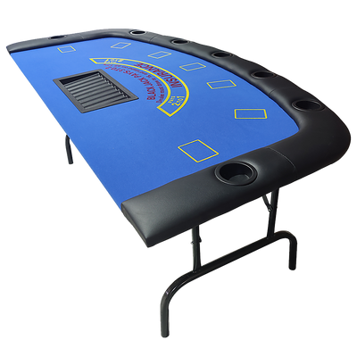 185cm Folded 7 Player Poker Blackjack Table Game Desk W/Cup Holder