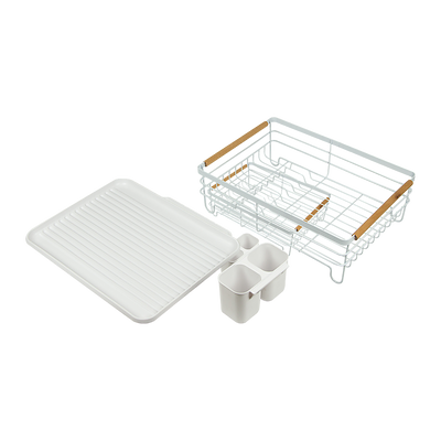 Metal Dish Drying Rack Drainboard Holder Tray Kitchen Plates Cutlery Wood Handle
