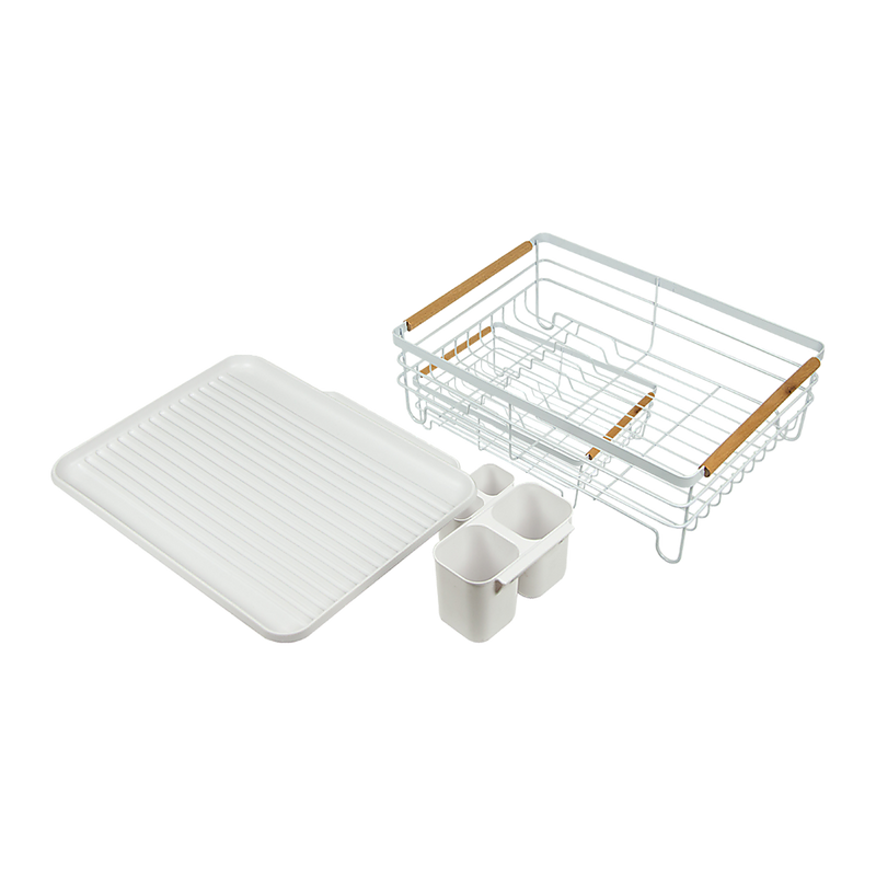 Metal Dish Drying Rack Drainboard Holder Tray Kitchen Plates Cutlery Wood Handle