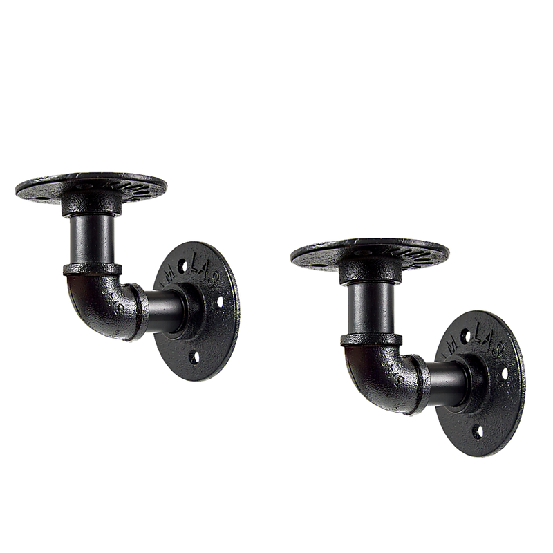 Industrial Black Iron Pipe Bracket Wall Mounted Floating Shelf - Set of 2