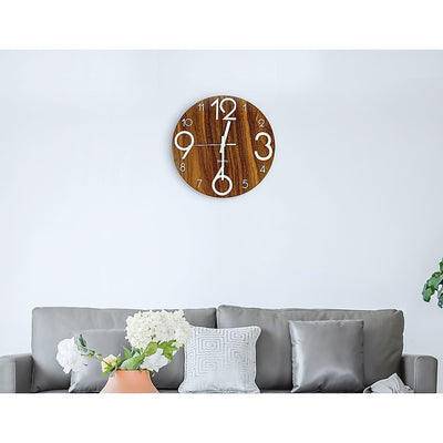 Glow In Dark Wall Clock Luminous Quartz Quiet Wooden Home Decor 30cm