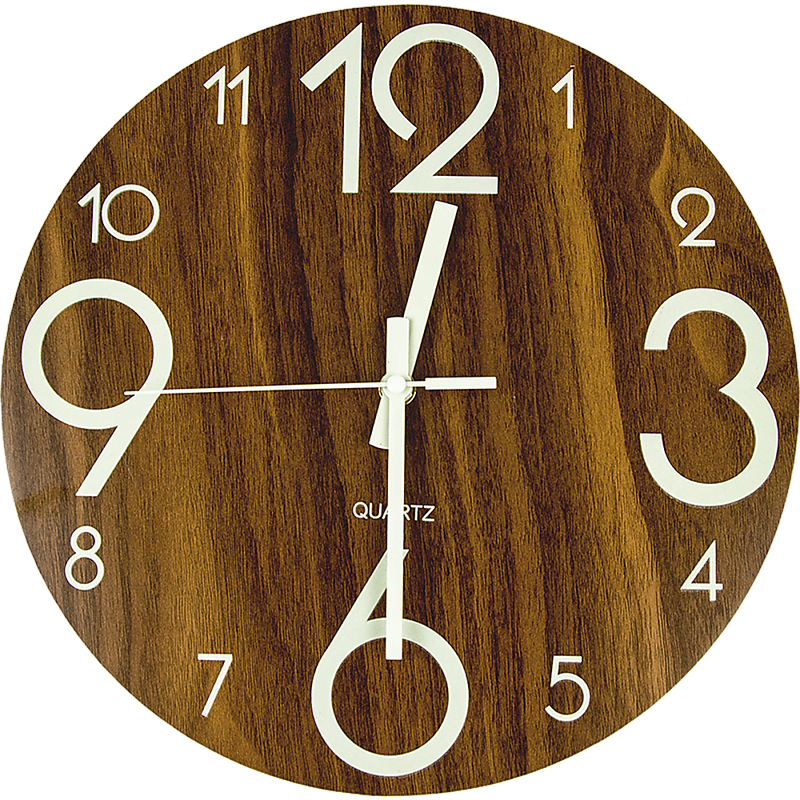 Glow In Dark Wall Clock Luminous Quartz Wooden Non Ticking Home Decor 12&