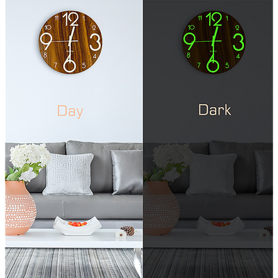 Glow In Dark Wall Clock Luminous Quartz Quiet Wooden Home Decor 30cm