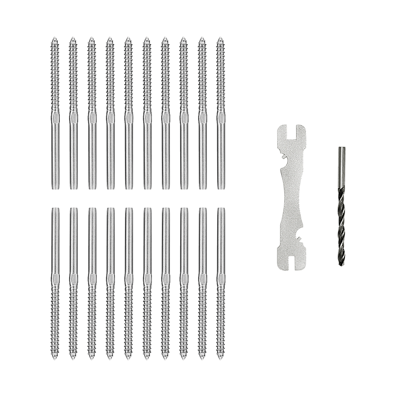 Stainless Steel DIY Rope Balustrade Kit 3.2mm Swage 2 x Lag Screw Term - 10 pack