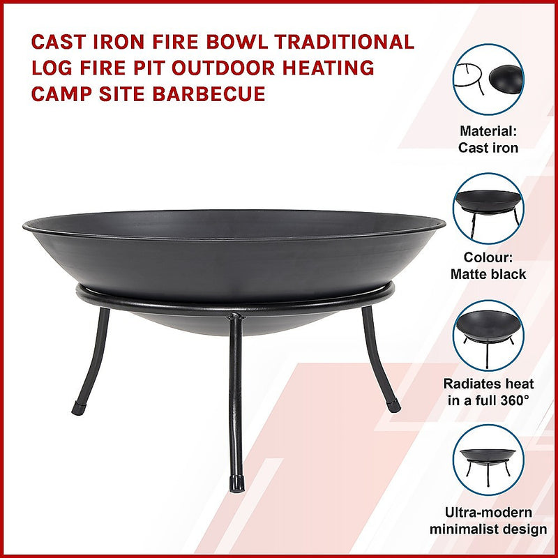 Iron Fire Bowl Traditional Log Fire Pit Outdoor Heating Camp Site Barbecue