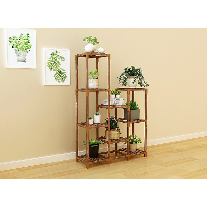 Indoor Outdoor Garden Plant Stand Planter Flower Pot Shelf Wooden Shelving - 9 Shelves