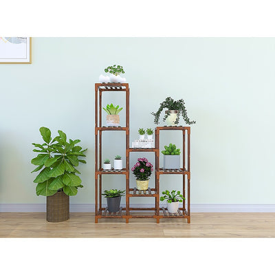 Indoor Outdoor Garden Plant Stand Planter Flower Pot Shelf Wooden Shelving - 9 Shelves